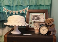 vintage aqua and brown styled gender reveal party