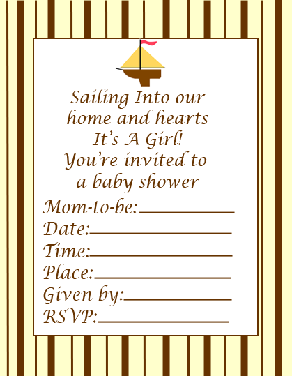 pink and brown ship girl baby shower invitations