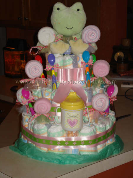 frog and lollipops diaper cake