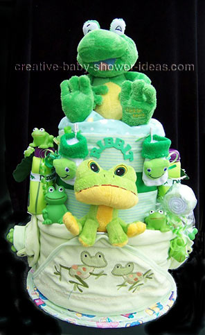 green ribbit rabbit frog diaper cake