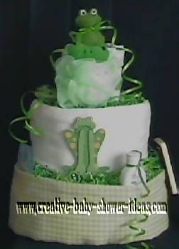 green plaid frog diaper cake