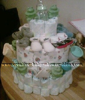 frog and baby bottles diaper cake