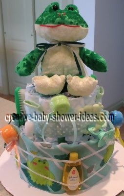 handsome green frog diaper cake