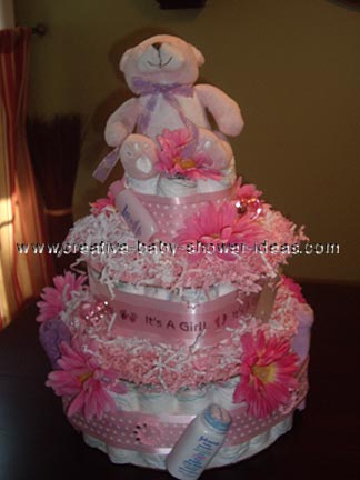 pink daisy girl diaper cake