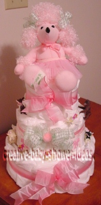 pink poodle girl diaper cake