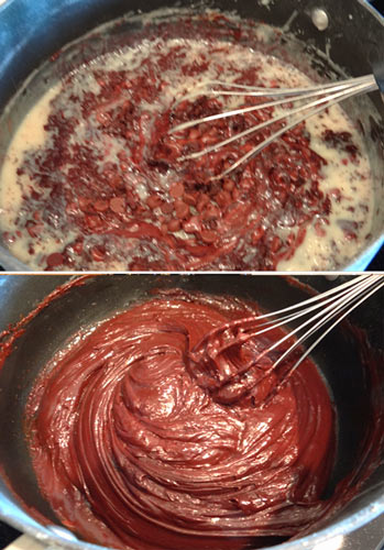 chocolate being mixed into ganache