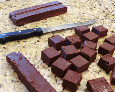 cutting the hot chocolate squares
