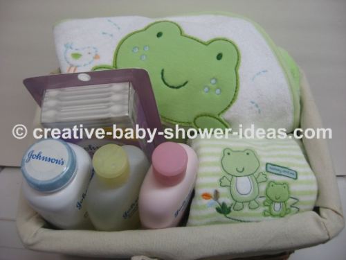 basket of baby frog shower gift