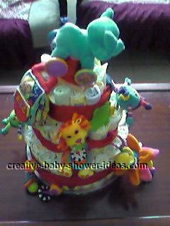 other side of colorful animals diaper cake