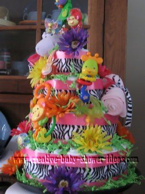 side of zebra stripes animal diaper cake