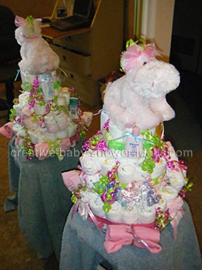 side of pink hippo nappy cake