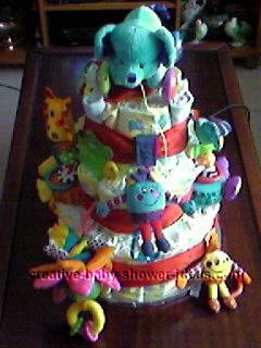bright toy animals nappy cake
