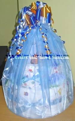blue cars nappy cake wrapped in tulle