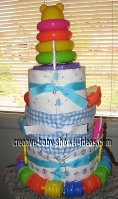 back of baby stacker toy nappy cake