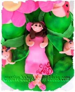 closeup of pampered mommy on baby shower cake