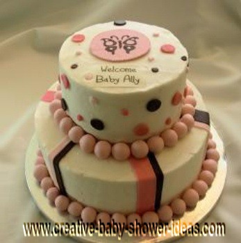 pink and chocolate baby shower cake