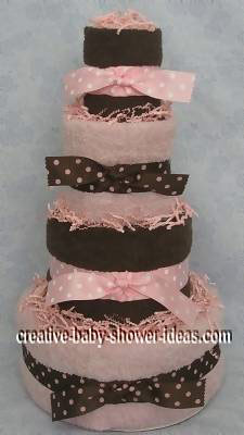 pink and chocolate brown towel cake