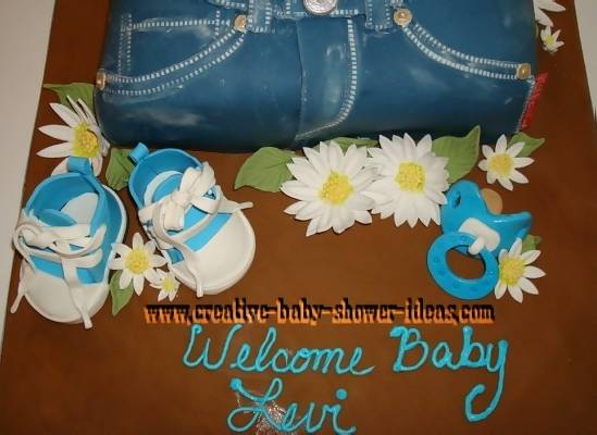 closeup of blue jean shorts flowers and sneakers for belly cake
