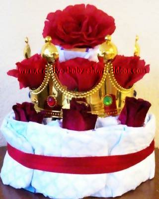 red roses princess crown diaper cake
