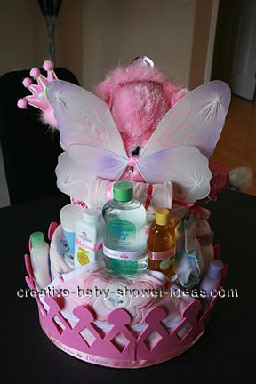 pink teddy bear princess diaper cake
