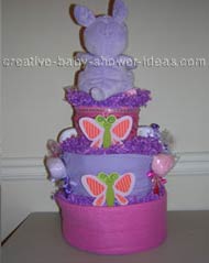 purple and pink princess butterfly diaper cake