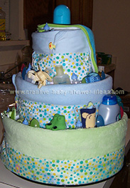 boy diaper cake with blue blankets