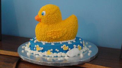 Yellow Rubber Ducky and Bubbles Baby Shower Cake