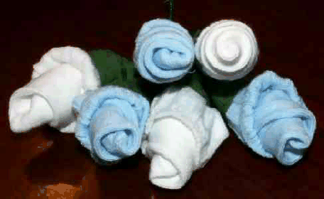 blue and white baby sock roses