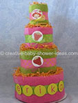 pink and green towel cake with as strawberry shortcake theme