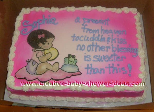 baby shower cake. This is a hand painted fondant picture for a little girl, 