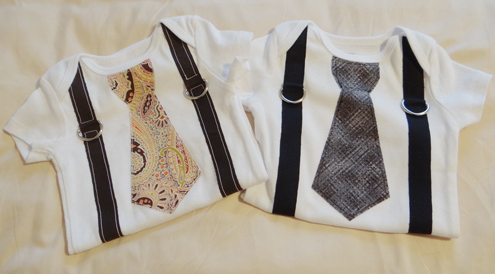 2 baby tie onesies with suspenders