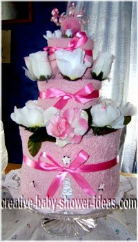 pink and white towel cake
