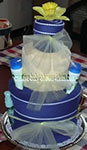 white and blue striped towel cake
