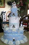 blue and white wedding towel cake