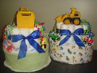 twin construction trucks diaper cake
