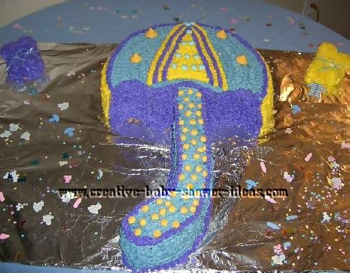 purple blue and yellow umbrella baby shower cake