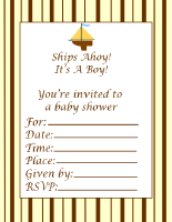 cream and brown striped ship printable boy baby shower invitations