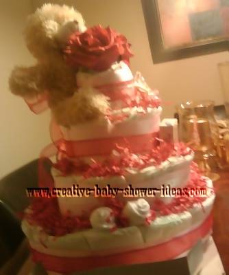 valentine bear diaper cake with sock roses