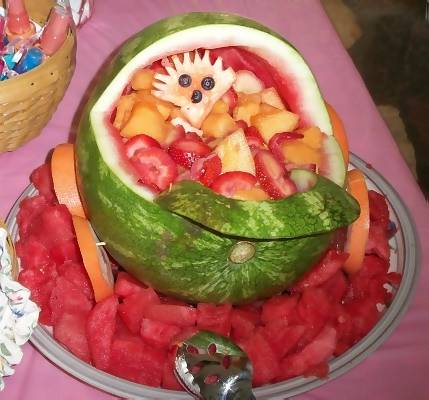 how to make a watermelon baby carriage with baby inside