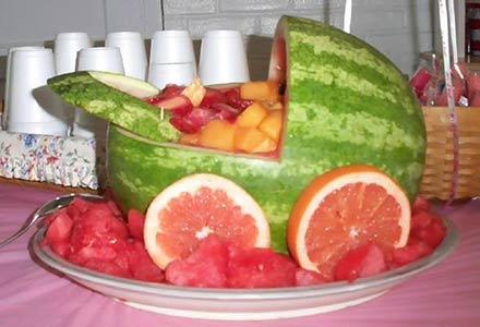 how to make a watermelon baby carriage with baby inside