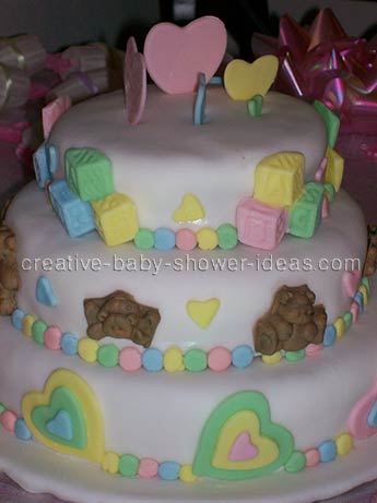 hearts and blocks baby shower cake