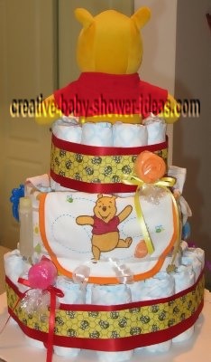 back of red honey bee winnie the pooh diaper cake