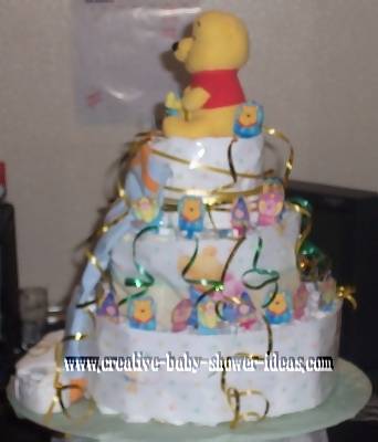 side view of winnie the pooh diaper cake