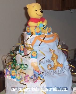 side view of winnie the pooh diaper cake