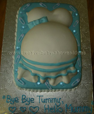 blue and white belly cake