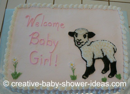 Baby Lamb Cake That Says Welcome Baby Girl
