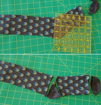 cut socks in 3 spots cut and line up sock to make baby leggings