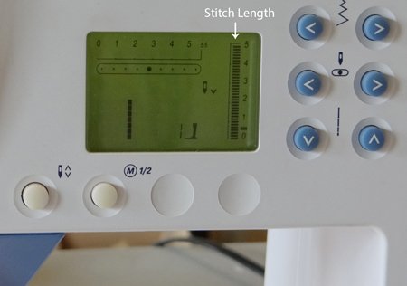 settings on the sewing machine showing stitch length