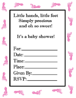 white baby shower invitation with pink baby footprints along the edge