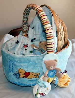 blue baby basket carriage gift
